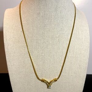 Gold Tone Chain Choker Necklace with Rhinestone Accents